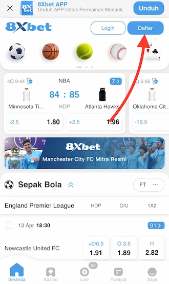 Langkah 1: Akses "8XBET Link" Dan Klik Daftar