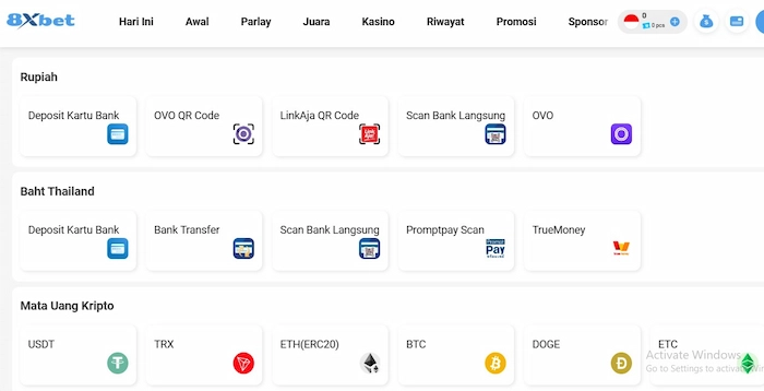 Petunjuk untuk Langkah Deposit 8XBET